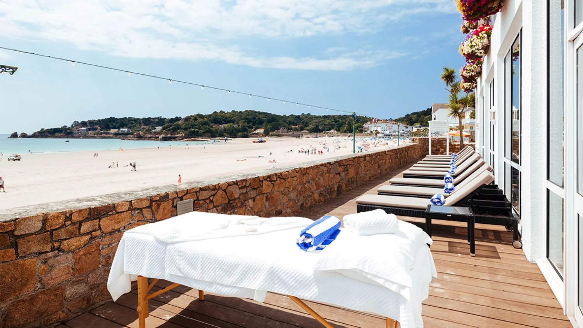 Beach terrace with massage table